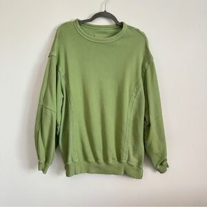 Aerie Keep it Light Crochet Crew Sweatshirt Oversized Green Size XXS Cozy